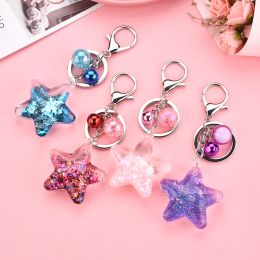 New Five-Pointed Star Sequin Acrylic Key Chain Rings Glitter Quicksand Liquid Pendant Keyring For Women Men Keychains Gift