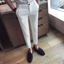 Men's Pants New Casual White Mens Pants Nine-point Trousers Feet Slim Breathable Comfortable High Quality Male Brand Business Pants W0414