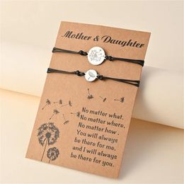 Charm Bracelets Yungqi Stainless Steel Dandelion Set Adjustable Wax Thread Knitting Mother Daughter Card Jewelry Gift