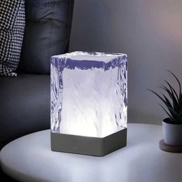 Night Lights LED Crystal Resin Table Lamp USB Rechargeable Touch Night Light RGB Bar Atmosphere Light with Controller for Desktop Decor Q231114