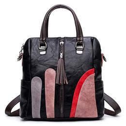 Outdoor Bags 2023 Fashion Women Backpacks Patchwork Middle Size Function Shoulder For Hand Casual Daypacks Tassel Bagpacks Black