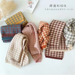 Scarves Wraps Korean Style Winter Baby Kids Knitted Double-Faced Plaid Neckerchief Boys And Girls Soft Thick Warm Scarves All-match 231114