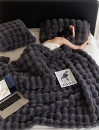 Blankets Thick Plush Blanket Rabbit Faux Fur Bubble Fleece Winter Double-Sided for Office Nap and Sofa Cover Kpop Blankets Bed Warm Throw 231113