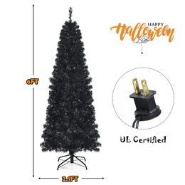 Christmas Decorations 6 FT Artificial PVC Slim Pencil Tree Prelit Black Halloween 231113