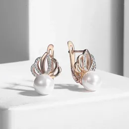 Stud Earrings Davieslee 585 Rose Gold Colour Pearl For Women Rhinestones Crown Womens Earring Fashion Jewellery Gift DGE150A