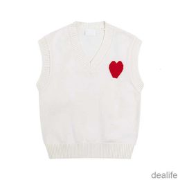 Amis Amiparis Sweater Knit Jumper Vest Sweat Fashion v Neck Sleeveless Winter Am i Paris Big Heart Coeur Love Jacquard Sweatshirts Amisweater 301q