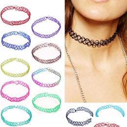 Chokers Tattoo Choker Necklace Women Vintage Stretch Necklaces For Girl Charm Gothic Elastic Female Gift Drop Delive Dhgarden Dhcui