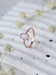 Cluster Rings Pure 925 Silver Ring With Oval Moon Stone Rose Gold Color For Women's Fashion Versatile Luxury Need