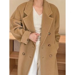 Women's Wool Blends 101801 Classic Camel Cashmere Coat 101801 Autumn And Winter Woolen Mid-length Wool Coat 231114