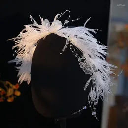 Hair Clips Super Immortal Flower Bridal Headwear Feather Lace Silk Yarn Fairy Wedding Accessories
