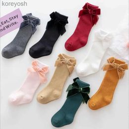 Kids Socks 2021 Lovely Kids Baby Girls Knee High Classic Solid Colour Cotton with Velvet Bow for Infants Autunn Winter 1-3YearsL231114