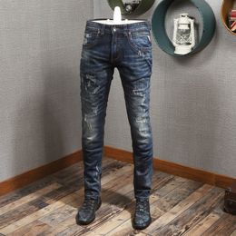 Men's Jeans ly Designer Fashion Men Jeans Retro Blue Elastic Slim Fit Ripped Jeans Men Italian Style Vintage Casual Denim Pants Hombre 230414