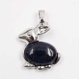 Pendant Necklaces FYSL Silver Plated Lovely Blue Sand Stone For Gift Opalite Opal Animal Jewellery