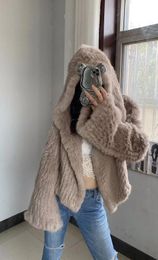 Womens Fur Faux Furyoume Autumn Winter Women Real Rabbit Coat Knitted 50CM 70cm Two Length Natural Jacket Fashion Streetwear Long Sleeve 231113