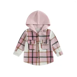 Jackets Pudcoco Infant Kids Baby Girls Plaid Jacket Long Sleeve Hooded Button Closure Outwear Fall Clothes With Pockets 1-6T