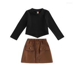 Clothing Sets Bmnmsl Kids Skirt Suit Girls Long Sleeve Round Neck Loose Solid Color Tops Fall Casual Party Leather Half Dress