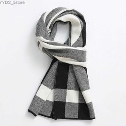 Scarves Autumn and Winter Men's Black and White Stripe Knitted Scarf Thicken New Warm Imitation Rabbit Hair Scarf YQ231114