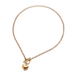 Chains MinaMaMa Stainless Steel Round Circle Link Chain Heart Pendant Necklaces For Woman Fashion Choker Necklace Jewelry