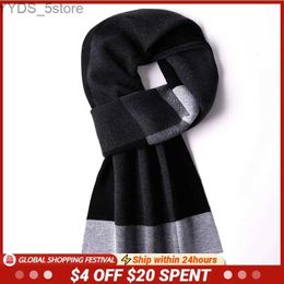 Scarves Formal Business Men Plaid Scarf Winter Autumn Warm Wool Scarf High Quality Party Long Soft Knitted Scarf Gift for Husband Father YQ231114