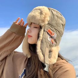 Trapper Hats Winter Pilot Hat Women's Outdoor Fashion Bomber Hat Men's Russian Hat Labeling Pilot Warm Trapper Ushanka Ski Hat 231113