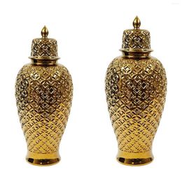 Storage Bottles European Ceramic Ginger Jar With Lid Flower Vase Temple Porcelain Floral Arrangement For Home Decoration