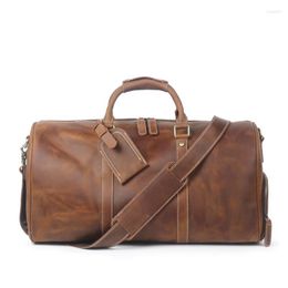 Duffel Bags European And American Retro Crazy Horseskin Travel Bag Portable Fitness Luggage Real Leather Shoe Position Messenger