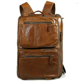 Backpack 4Use Multi-Function Genuine Leather Men's Bagpack Bag Travel School 15.6"laptop Rucksack For Male