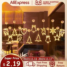 Christmas Decorations LED Light Snowflake Santa Hanging Sucker Lamp Window Ornaments Decoration for Home Xmas Navidad 2023 Year Decor 231113