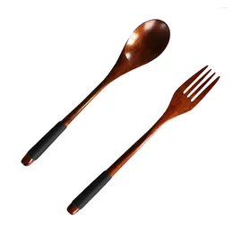 Dinnerware Sets Japanese Wooden Handle Fork Spoon Convenient Flatware Korean Spoons Simple Tableware Daily Use Portable Camping