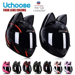 Cycling Helmets Motorcycle Full Face Helmet Cat Ear Women Moto Personality Motorbike Motocross Capacete Casque 231113