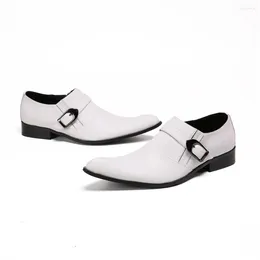 Dress Shoes White Mens Business Leather Pointed Toe Slip-on Casual Daily Buckle