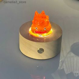 Night Lights Cute Calcifer Fire Night Lamp Mini Moving Castle Anime Figure Calcifer Night Light For Bedroom Decor Home Office Desk Decor Gift Q231113