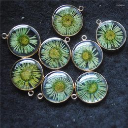 Charms 10PCS Women's Pendants Glass Inside Dyed Flowers Size 18MM Round Shape For DIY Bracelets Making S