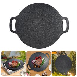 BBQ Tools Accessories Korean Round Grill Pan Non Stick Barbecue Plate Household Frying Outdoor Picnic Smokeless Tool 230414