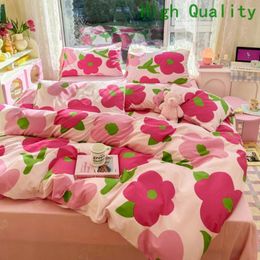 Bedding Sets Pink Flower Set Korean INS Bedclothes Home Decor For Girls Couples Double Textiles Spring Duvet Cover With Sheet