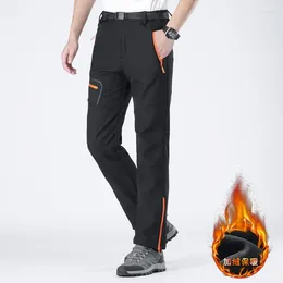 Men's Pants 115KG 6XL Winter Outdoor Waterproof Fleece Liner Hiking Orange Zippper 5XL Camping Trousers Couples 2388