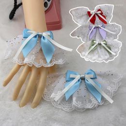 Knee Pads Japanese Lolita Hand Sleeve Wrist Cuffs Sweet Ruffled Lace Multicolor Bowknot Maid Cosplay Bracelet For Wedding Party