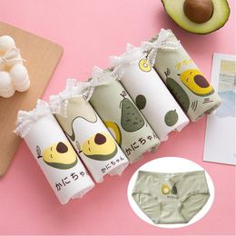 Women's Panties 5 Pcs/Lot Underwear Plus Size Cute Avocado Cotton Panties Women Sexy Lingerie Female Japanese Simple Cartoon Bag Hip Girl Briefs 230414