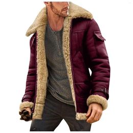 Men's Jackets Jacket Thickened Warm Faux Leather Large Lapel Soli Color Fur One-Piece Fleece Autumn Winter Fashion Coat