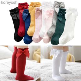 Kids Socks Newborn Baby Toddlers Girls Big Bow Knee High Long Soft 100% Cotton Lace Tube Kids Sock Children For 0-5 Years OldL231114