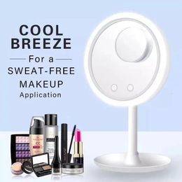 Compact Mirrors LED Vanity Mirror With Fan Function Beauty Mirrors X5 Magnifying Glass Touch Screen Removable Desktop Make Up Mirror 231113