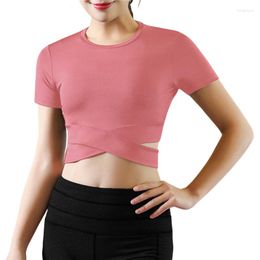 Women's T Shirts Women Short Sleeve Running Shirt Sexy Exposed Navel Yoga T-shirts Solid Sports Quick Dry Fitness Gym Crop Tops Sport Wear
