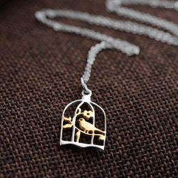 Chains FNJ 925 Silver Bird Cage Pendant Necklace For Jewelry Making Vintage 45cm Pure Sterling Women