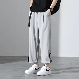 Men's Pants 2023 Summer Thin Ice Silk Men Wide-leg Straight Cargo Casual Sports Streetwear Plus Size