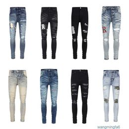 Роскошные джинсы, потертые, французская мода, прямые мужские байкерские эластичные джинсовые брюки с дырками, повседневные джинсовые узкие брюки, эластичные, новый стиль 1ls8