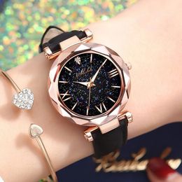 Womens Watches Women Watch Rhinestone Romantic Starry Sky Wristwatch Fashion Ladies Leather Clock For Relogio Feminino Montre Femme 231114