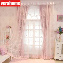 Sheer Curtains Korean pastoral pink blackout Princess curtains for girls kids Living room bedroom windows treatment sheer tulle romantic screen 230413