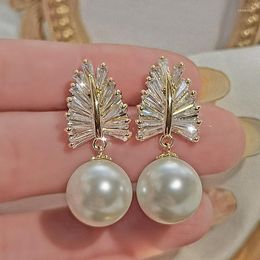 Dangle Earrings 1PC Style Leaf Design Imitation Pearl Women Temperament Bride Wedding Girl Gift Fashion Jewelry