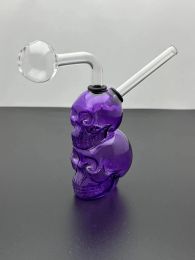 Glass pipe Oil Burner bong hookah Smoking Purple skull Mini glass hookah 12 LL