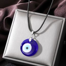 Evil Eye Halsketten Türkisblau Glas Anhänger Leder Seil Kette für Frauen Männer Geschenk Lucky Ojo Turco Schutz Choker Schmuck Mode Runde Design Accessoires